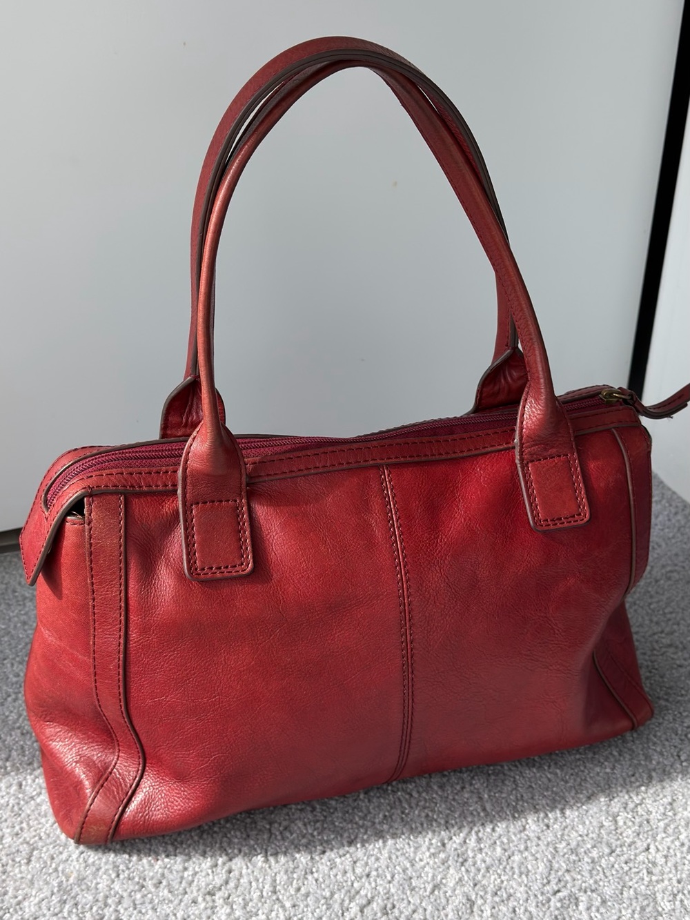 Fossil Red Leather Double-Handle Satchel - Picture 2 of 11